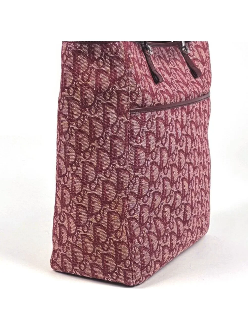 Dior Tote Bag Trotter Pattern Canvas Bordeaux